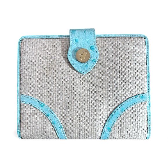 Elaine Turner Turquoise Ostrich Embossed Card Holder Organizer Wallet Booklet - Picture 4 of 13